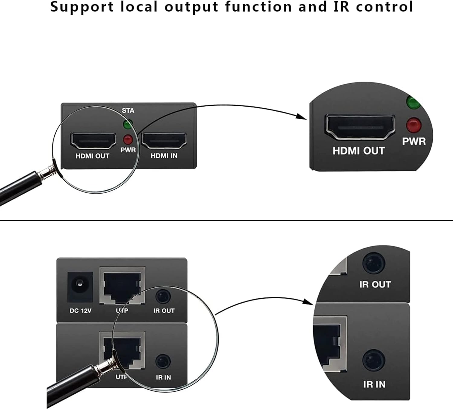 PWAY PW-HT225PIR HDMI Extensor Transmisión de 195ft / 60m sobre un Solo Cat5e / 6/7 Full HD 1080P Soporte de Control IR Función de Bucle 3D EDID